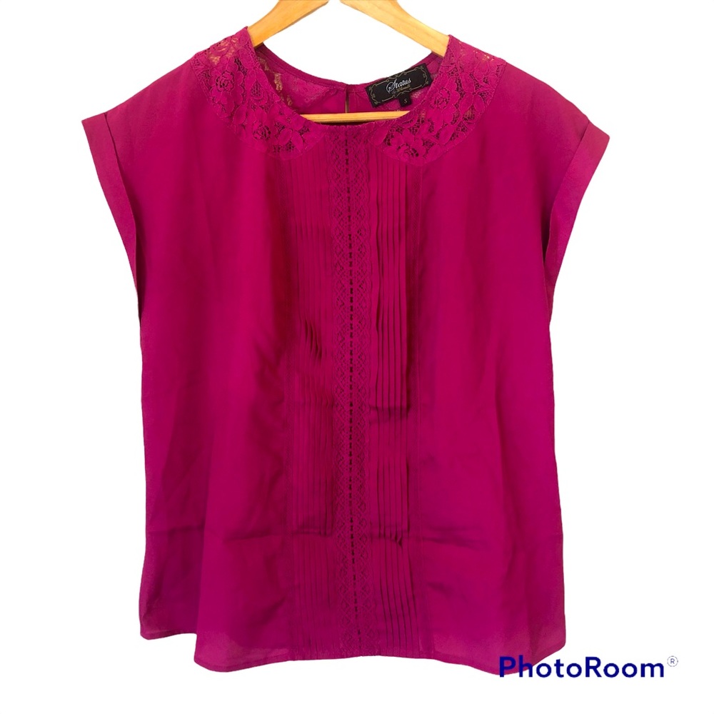 Embroidered Pink Lacy Boho Cottagecore Pleated Blouse